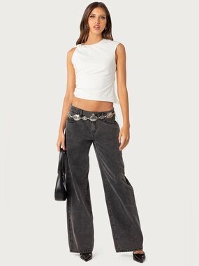 Edikted High Waist Washed Black Wide-Leg Jeans